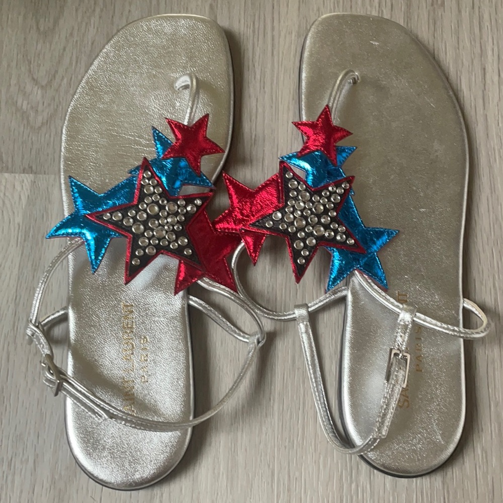 Saint Laurent Metallic Sandals with Star Embellishments
